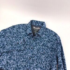 Wrangler Retro Premium Mens L Blue Paisley Long Sleeve Button Down Shirt Western